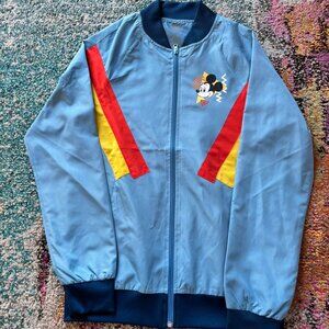 Vintage Mickey Mouse Color Block Bomber Jacket – Blue Retro Disney Zip Up Windbr